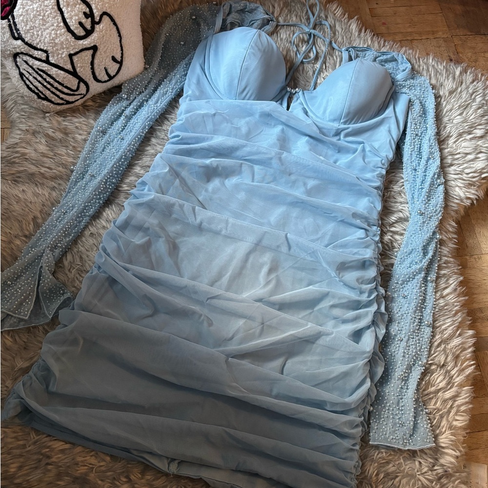 Oh Polly Light Blue Embellished Dress